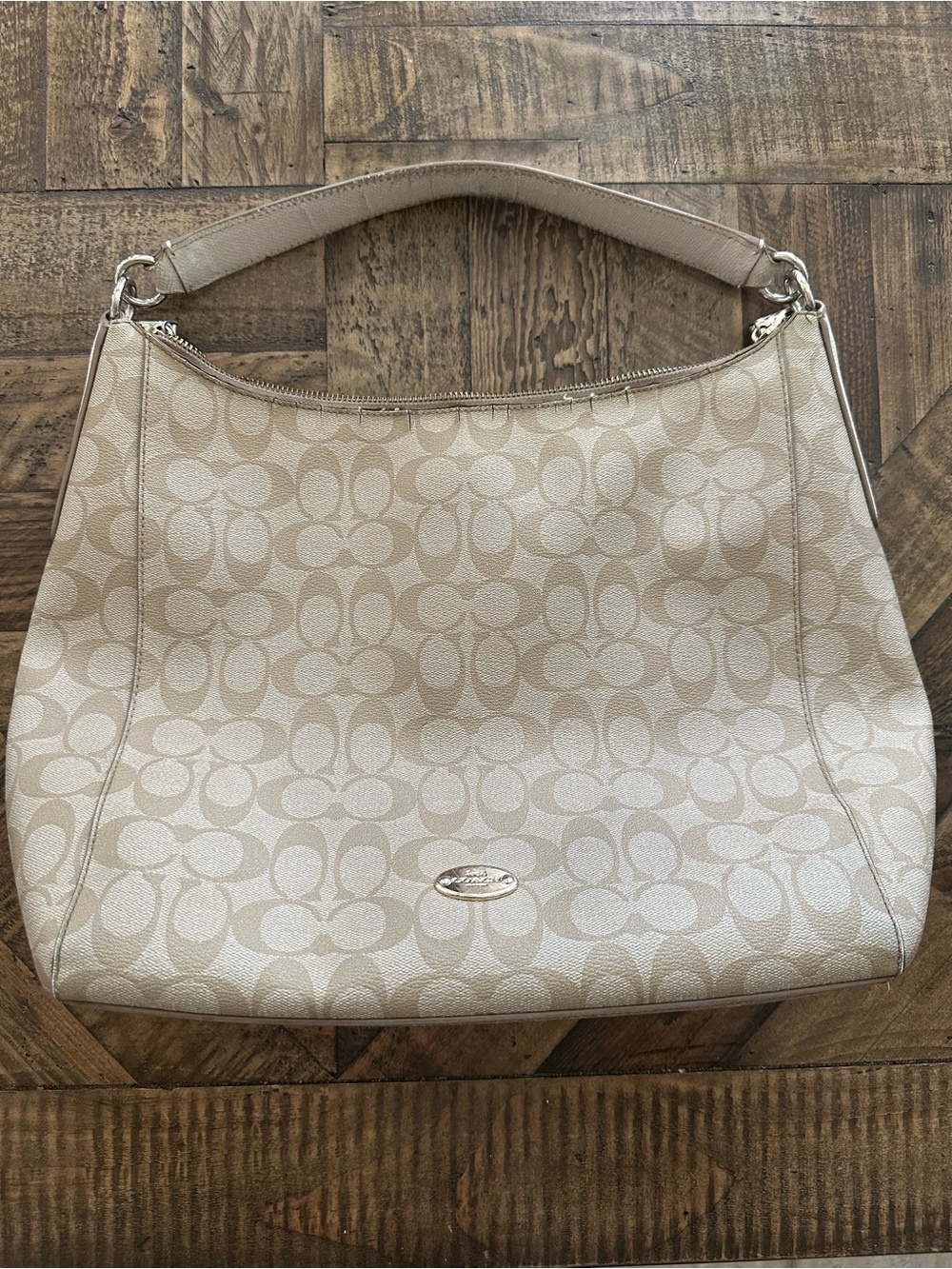 Coach Celeste Signature CC Hobo Shoulder Bag Light Khaki Chalk Circa 2015